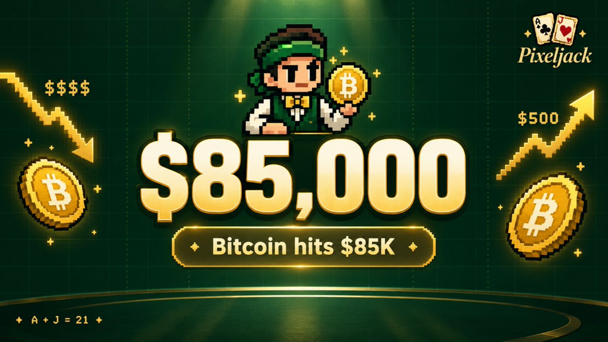 PixeljackRH's tweet photo. Bitcoin just hit $85K! 🚀

The market is heating up, and so are we. Pixeljack is launching in just a few days. 

A + J = 21. Get ready. 🃏 https://t.co/bGOWUA1sWj