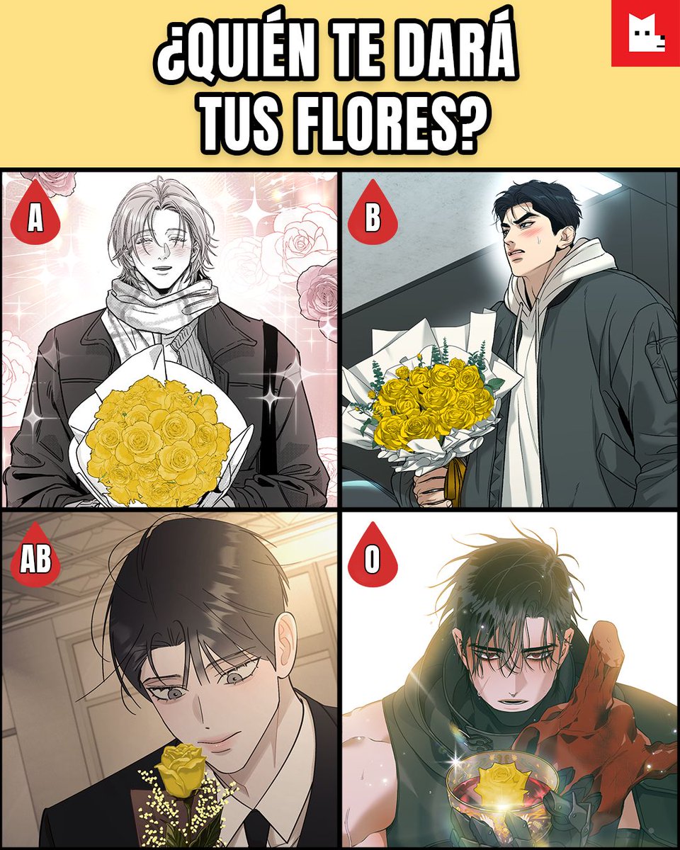 Lezhin_ES's tweet photo. Llegó el 21 de septiembre y en Lezhin nadie se queda sin sus flores amarillas 🌼✨💛

Tu tipo de sangre decide quién te dará tu flor 🫣🩸

¿Quién te tocó? 👇💬

#LezhinES #21DeSeptiembre #FloresAmarillas https://t.co/d1TSEXEZca