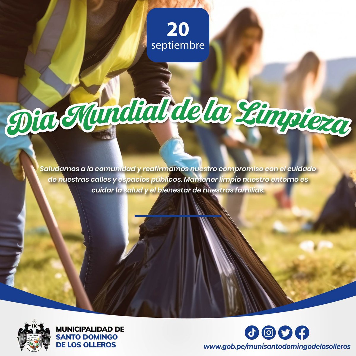MuniOllerosHuar's tweet photo. ¡UN DISTRITO MÁS LIMPIO Y SALUDABLE LO HACEMOS JUNTOS!
Hoy, 20 de septiembre, nos unimos a la conmemoración del Día Mundial de la Limpieza, una fecha especial para reflexionar sobre la importancia de mantener nuestros espacios públicos y áreas naturales libres de contaminación. https://t.co/oNN2QBPJWQ