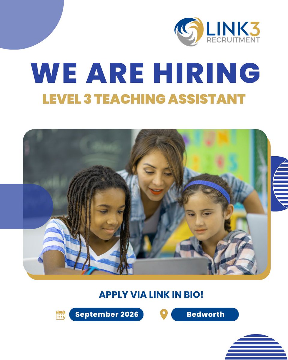 Link3Rec's tweet photo. We're hiring: Primary Teacher in Derbyshire💡
Apply Now! - https://t.co/zfRwI97TQh
With exceptional training and competitive rates, why look elsewhere?
🔗 Get in touch with a member of the team today!
☎️ 0247 526 7800 📧 contact@link3recruitment.co.uk 
#teacher #jobsearch https://t.co/I5KgG2YP1L