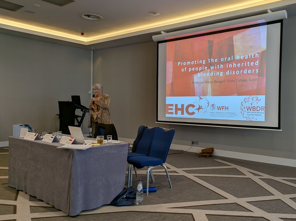 EHC_Haemophilia's tweet photo. 🦷 On 18 September, Prof @DougallDentist spoke at the European Dental Hygienists Federation (#EDHF) Annual Meeting in Rotterdam on behalf of EHC. Her message to dental hygienists: you can help spot possible undiagnosed #BleedingDisorders & encourage referral to a haematologist. https://t.co/ybpQ65Ej9z