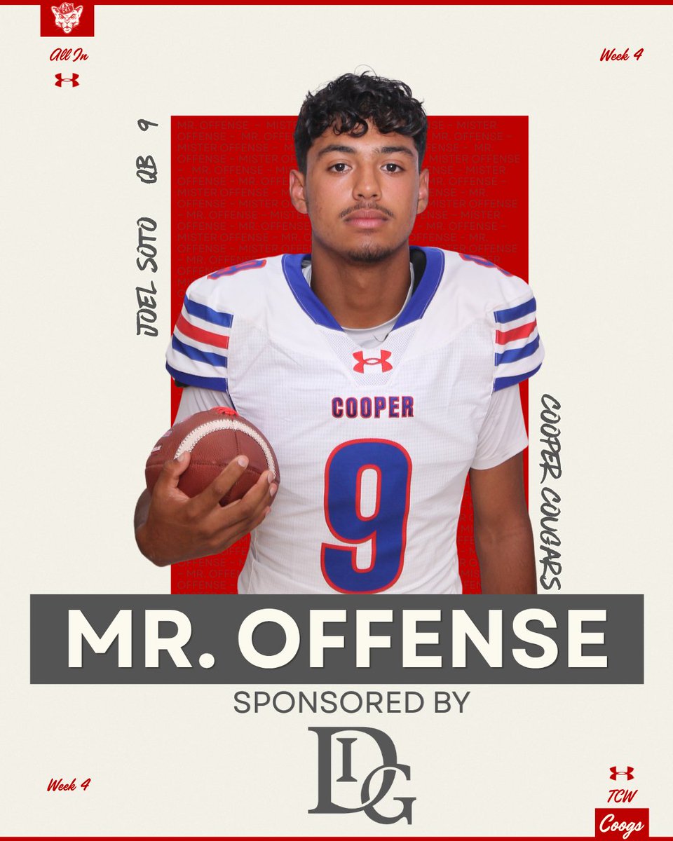 Coopercoogs1's tweet photo. Week 4 Game Awards:   
Big Cat - Markquel Sims
Mr. Offense - Joel Soto
Mr. Defense - Marshall Au  
Mr. Special Teams - Tayden Bender

Thank you to our sponsors Budget Blinds (@BudgetBlinds), Directors Investments, and Key City Homes (@keycityhomes)! https://t.co/DMKnwnCwji