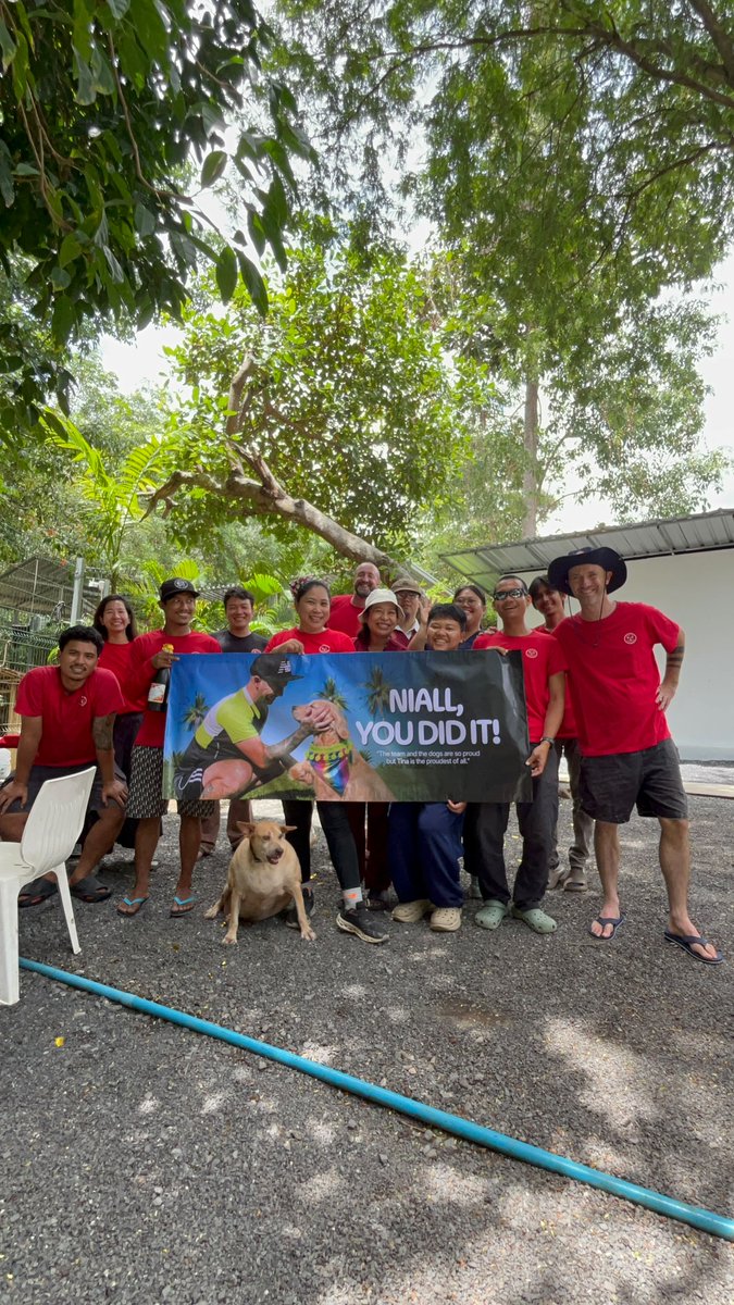 wearehappydoggo's tweet photo. He’s back, he’s recovering, and thanks to all of you, thousands more lives will be rescued 😭❤️

Niall pushed his body to the absolute limit, for 24 hours, so more street dogs can get the lifesaving care they deserve at Tina’s Hospital in the future.

Today, the Land team threw him a proper party to celebrate with party poppers, cake and lots of yummy food (just not for Bella…)

You did it Niall, Tina would be so proud.
