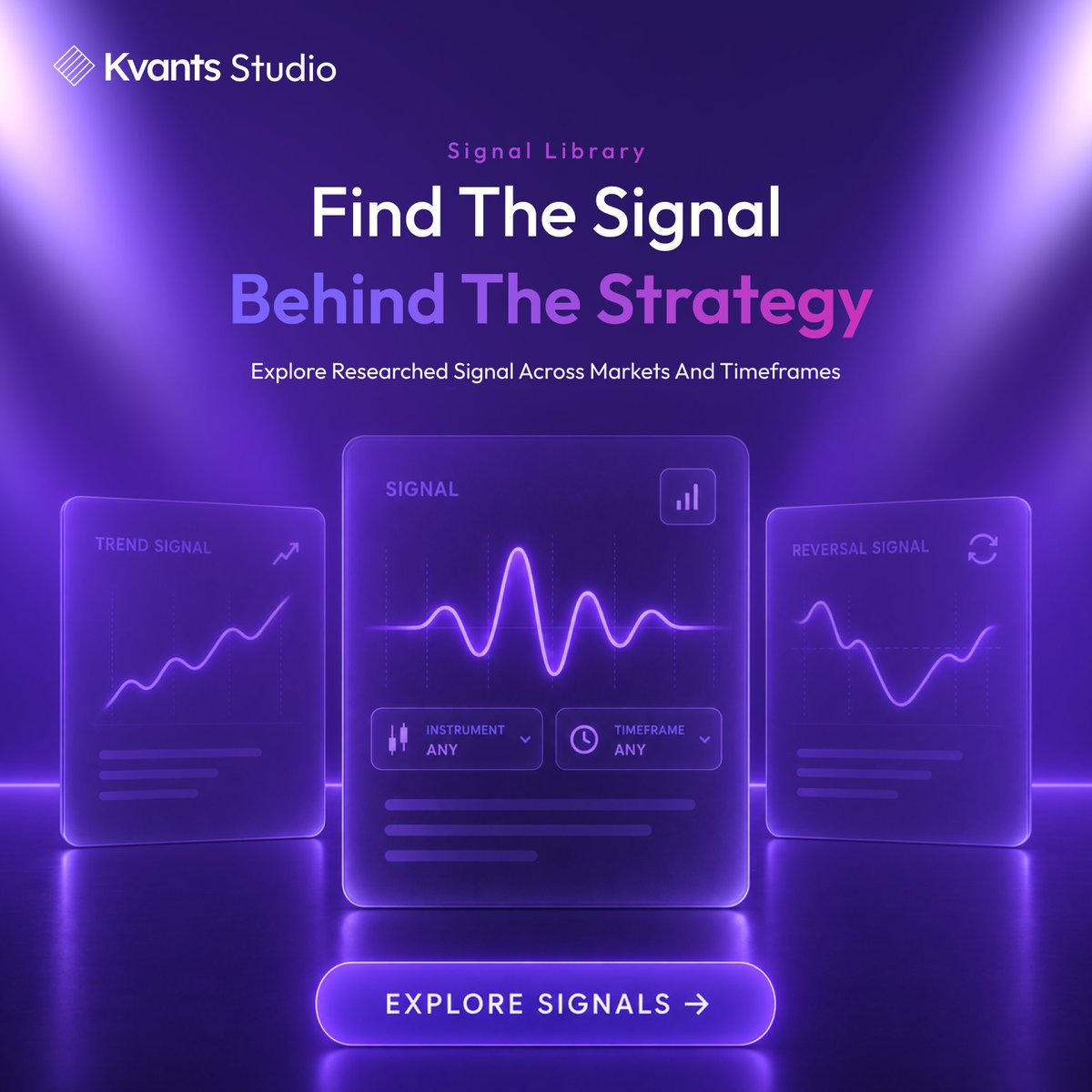 KvantsAI's tweet photo. Markets move on signals. Strategies act on them.

With @KvantsStudio, explore researched signals across markets and timeframes, identify the patterns behind them, and turn ideas into systematic strategies.

Find the signal. Understand the strategy. Trade with structure.

🔎 Explore Signals → https://t.co/X8awMPZS6O