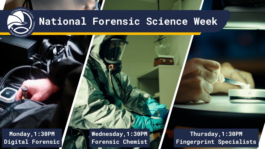 DEAHQ's tweet photo. Did you ask our forensic scientists questions? Stay tuned for your answer during our LinkedIn Live events! https://t.co/u11nYop0sE
#DEAForensics #ForensicSciencesWeek

@TheJusticeDept https://t.co/TVHDVkRpFz