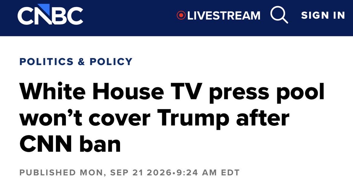 apinionsvary's tweet photo. JUST IN: The White House TV press pool says they will not cover President Trump because of his ban on CNN, MSNOW, and Politico. 

Also JUST IN: NO ONE CARES. 

MISSION ACCOMPLISHED! https://t.co/bIDujW2hDh