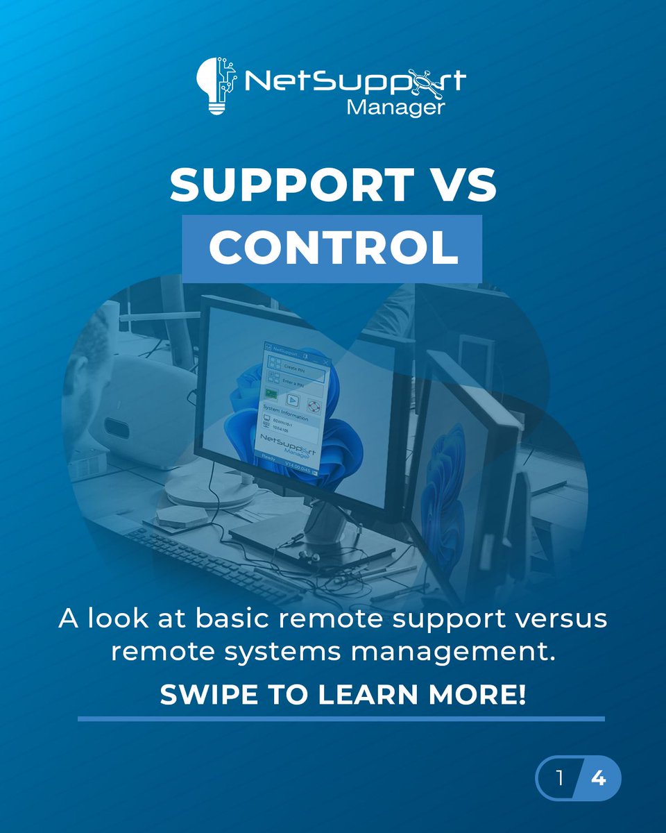 NetSupportNSM's tweet photo. Remote support or remote systems management? There's a difference. 👇

Basic remote support often looks like this:

Connect → view → control → disconnect.

NetSupport Manager goes much further:

Monitor → diagnose → control → automate → distribute → communicate → audit. https://t.co/NnbqNE3q6d