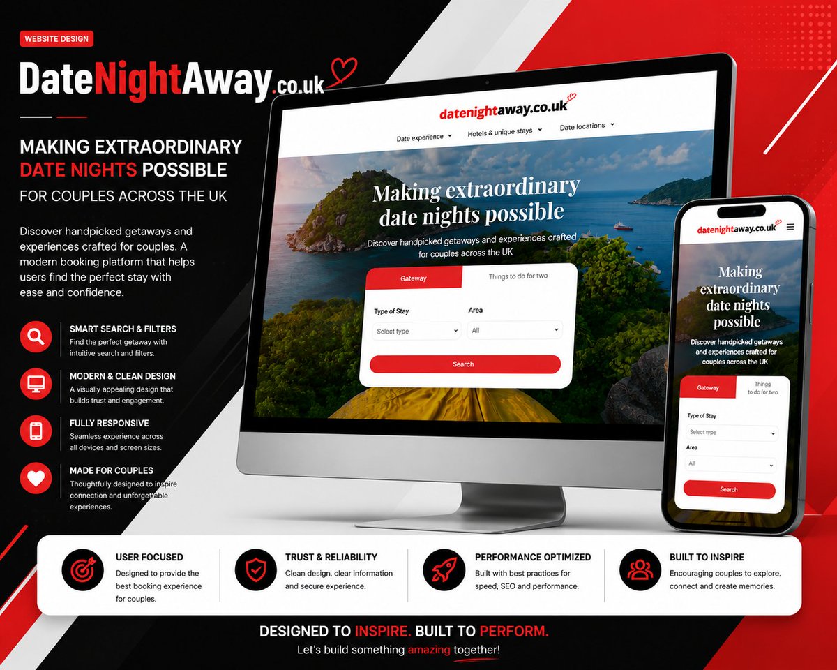 Mirazkhan_Web's tweet photo. Designed DateNightAway, a modern dating &amp; travel website with WordPress + Elementor Pro ✨

Clean UI, smooth user experience and responsive layouts built to make the brand feel modern and engaging.

#WordPress #ElementorPro #WebDesign https://t.co/9ae6D49CM3