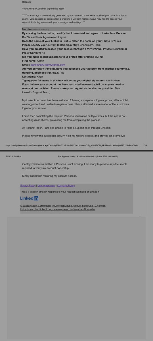 ak1268079's tweet photo. Hi @LinkedInHelp @LinkedIn, My  account was permanently restricted right after an unauthorized login from Karachi, Pakistan (Case: 260918-020056) However I am based out in India. Support closed the appeal without a proper manual review. As a recruiter, My livelihood depends on it https://t.co/2WnLB18WVx