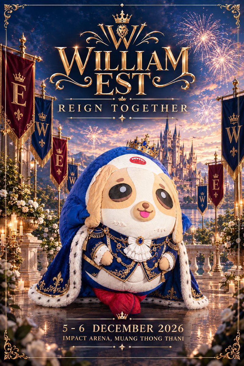 williamestLATIN's tweet photo. 👑WILLIAM EST REIGN TOGETHER👑

The upcoming coronation of the next heir, Wesley Kaewpanpong Sangaworawong 🐺🦈✨

👑5-6  DECEMBER 2026
🏰Impact Arena, Muang Thong Thani

#WilliamEstConcert 
#WilliamEst #WESLEY 
@wesley_gmmtv https://t.co/tOQ4KqvThw