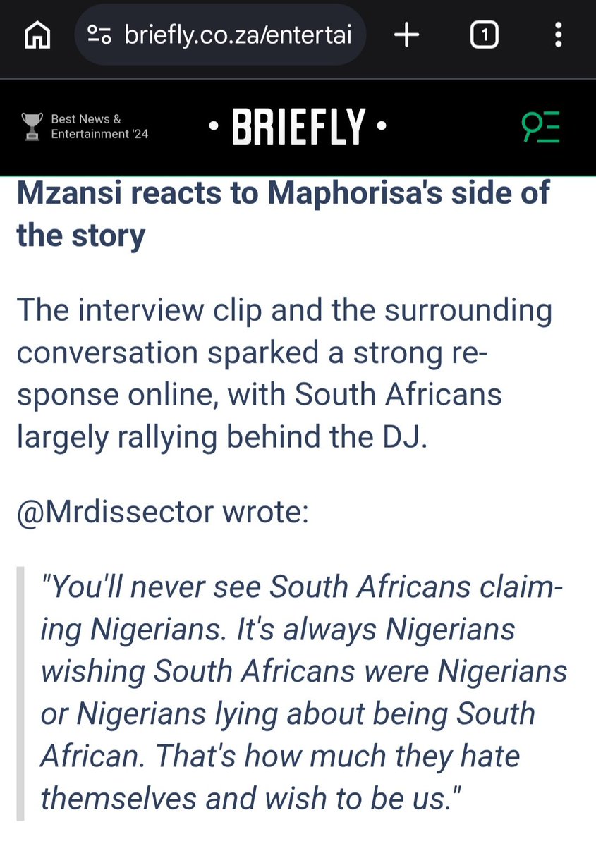 Mrdissector's tweet photo. My name is on Briefly South Africa for exposing the Nigerian lies and false claims while bringing a new interview evidence of Maphorisa denying the claims. Nigerians lie for a living,  but not on our watch👌❌️ https://t.co/DkqNKMDw41