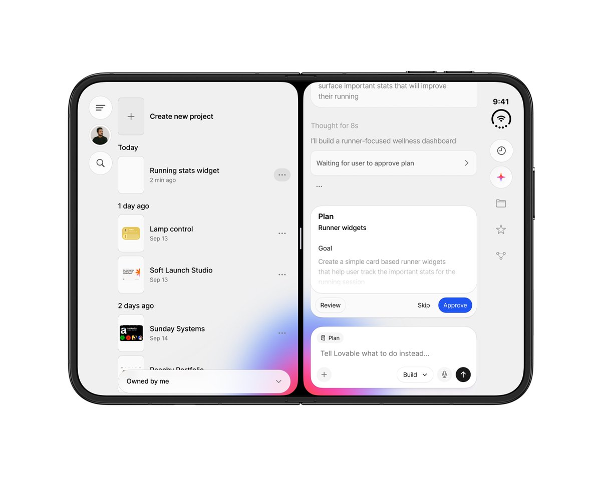 goutham's tweet photo. Lovable on Duo. Projects on one screen, the plan on the other. If the menu is collapsed, chat will move to left &amp; preview will be on right. https://t.co/8JLC4HqsT2