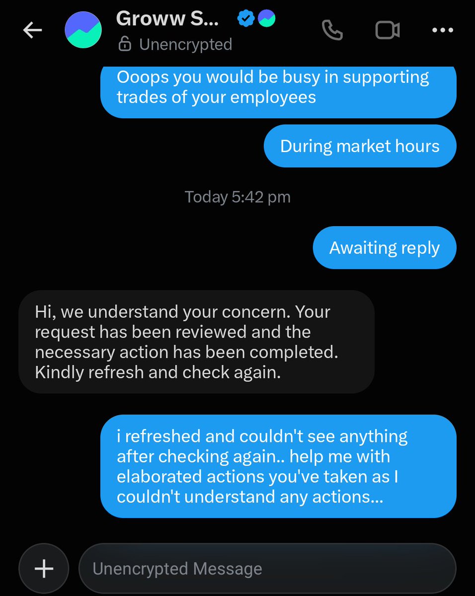 Learn_frm_life's tweet photo. @groww_cs Here is my update in the chat and in the open chain.. stop sending me random and vague responses.. why do you even have these chats?? Keep these chats for your CEO I think he is the only person who would be enjoying these chats... https://t.co/FdnHJ7wjqe