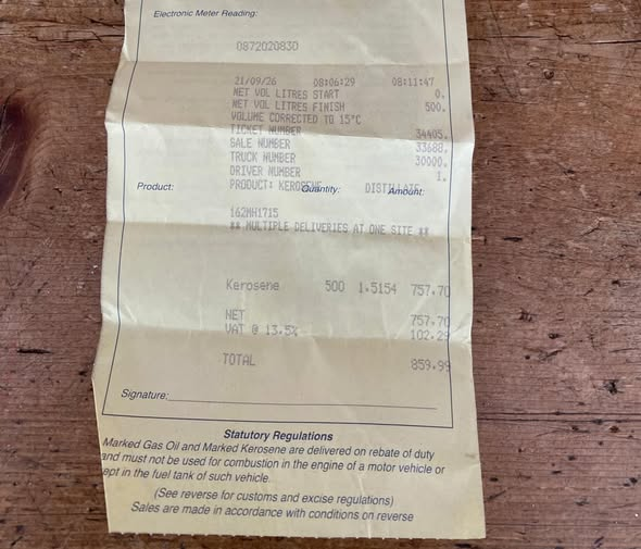 Toibin1's tweet photo. €860 for less than half a tank of home heating oil for a 89 year old woman. The is 3 weeks of her total income and it wont last until Christmas. The government are taking €180 of this in tax. https://t.co/hwCYB6LSPi