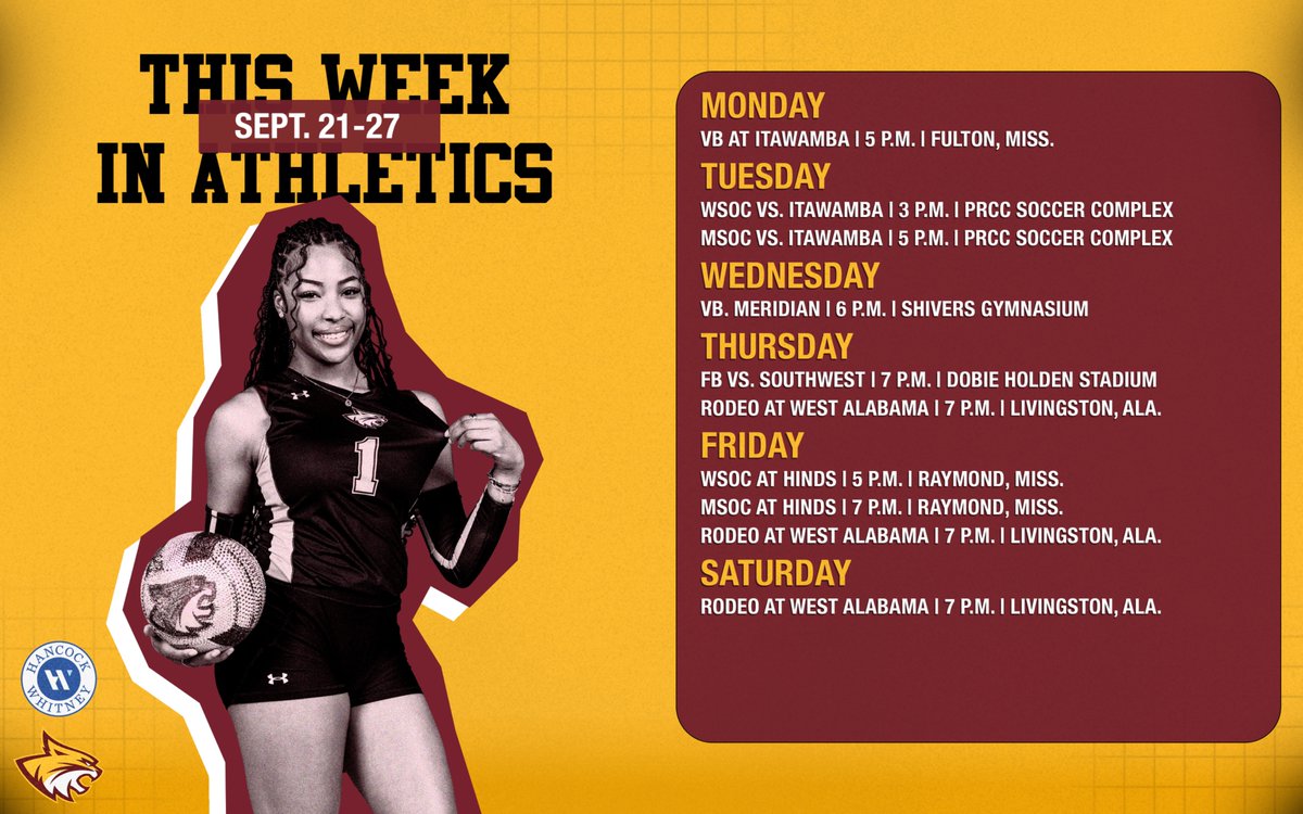 PRCCAthletics's tweet photo. We've got a week full of action at The River! Take a look a this week's schedule, thanks to @HancockWhitney!

#RRR🐾 https://t.co/6yGm6CaxZ2