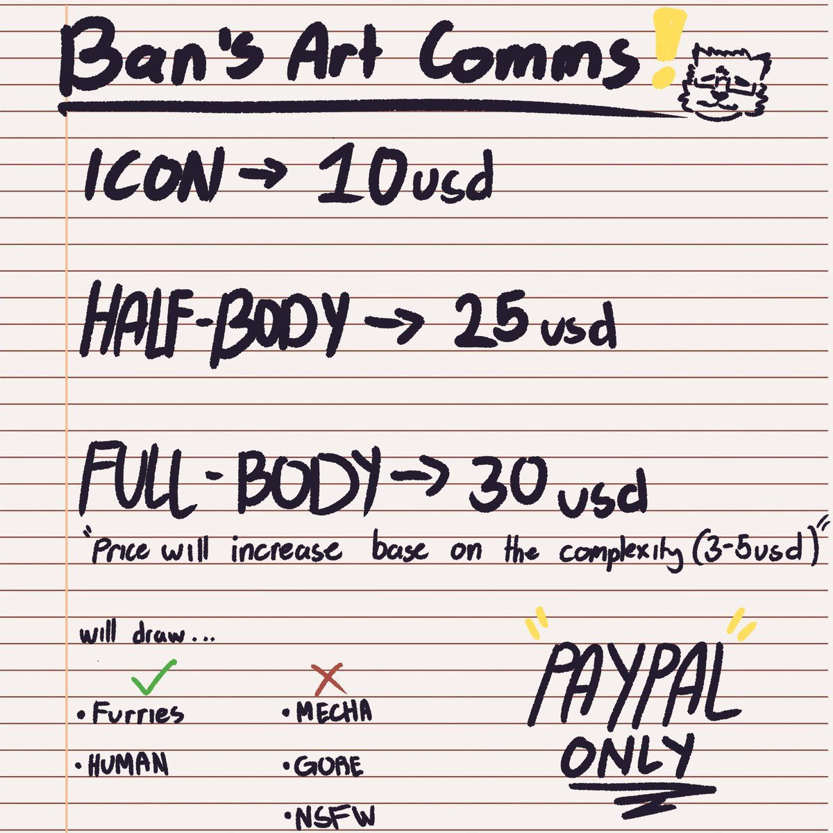 Ban_Turon's tweet photo. Emergency comms! 
currently really tight on money, and i really need to clear out my tution for my finals this semester..So I'll be taking 5 slots for now...

you can contact me at 
-discord (@/banfoundded)
-telegram (@/BanTuron)
- Twt dms!

Rts are deeply appropriated! ^^ https://t.co/V24NCgfy0i