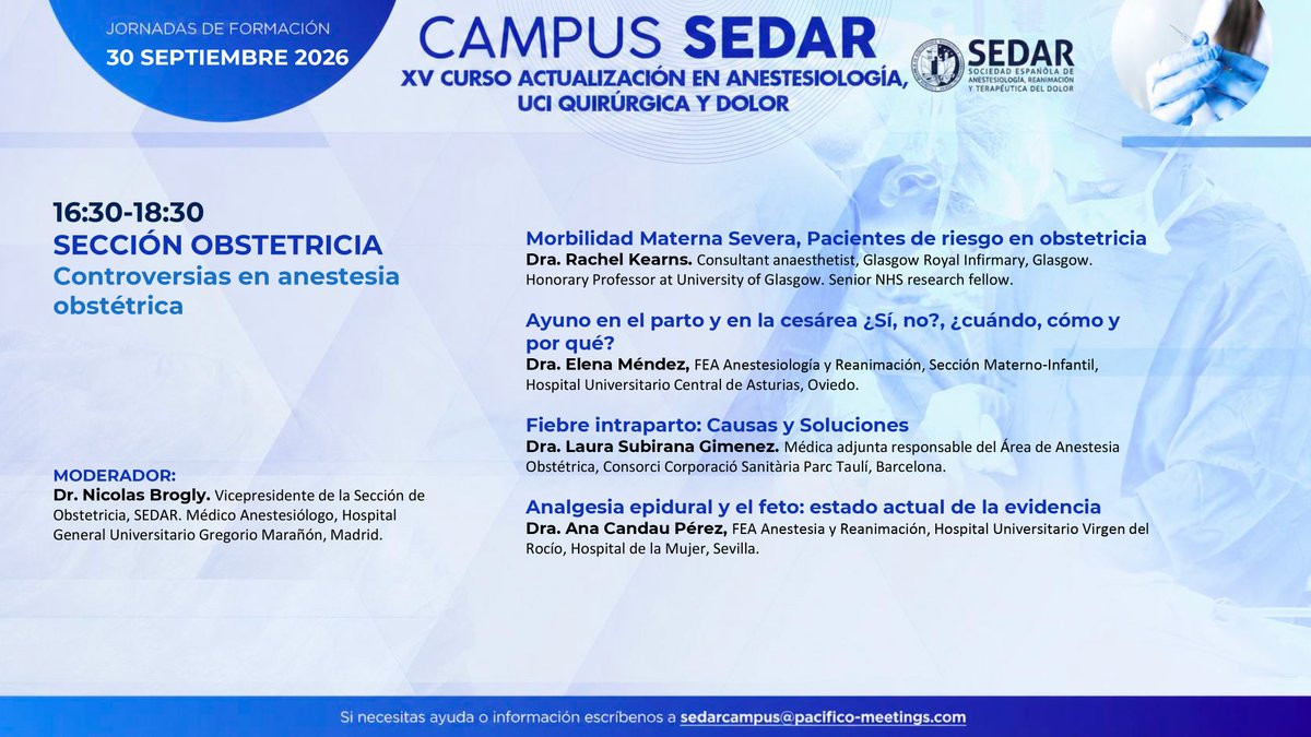sedar_es's tweet photo. 📋 PROGRAMA:
🔹 16:30 - 18:30 h | SECCIÓN DE ANESTESIA OBSTÉTRICA
🤰 Controversias en anestesia obstétrica.
🔹 18:30 - 20:30 h | SESIÓN SOCIEDAD ASTURIANA DE ANESTESIOLOGÍA
🫀 Cirugía abierta de aorta toracoabdominal: decisiones anestésicas, perfusión y protección multiorgánica. https://t.co/lWnP60S8pt