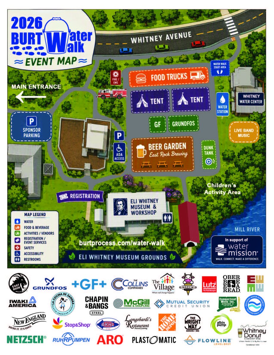 burtprocess's tweet photo. Our official Event Map and Walk Route Map are now available! Explore the event layout, discover sponsor locations, find activity stops, and plan your journey along the route. Thanks to event partners @SC_CT_RWA &amp; Eli Whitney Museum, and all our sponsors. 

#WaterWalk #CleanWater https://t.co/HGHyjCJYXT