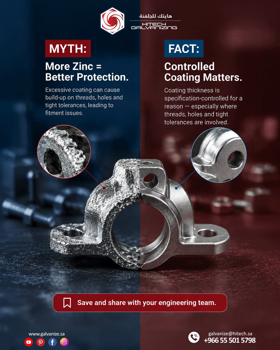 spingalvanizing's tweet photo. Myth vs Fact: More Zinc ≠ Better Protection.
✔ Thread-Safe Protection
✔ Uniform Zinc Finish
✔ Reliable Corrosion Resistance
📍 Riyadh, Saudi Arabia
📧 galvanize@hitech.sa
📞 +966 55 501 5798
🌐 https://t.co/Bgr97OAK8X
#HitechGalvanizing #SpinGalvanizing #ZincCoating https://t.co/NPAopItiP5