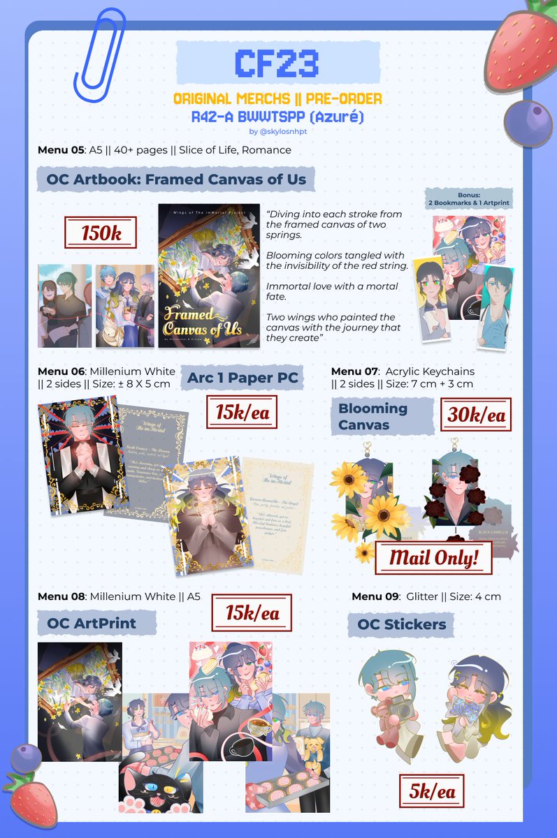 skylosnhpt's tweet photo. 💟 and 🔄 are much appreciated ✨

Putu's #cf23 PO batch 2 catalogue for Pick-Up and Mail Order are open!🌻

!New menu available!

🛒PO: 21 Sept - 12 Okt 2026
🎫Originals &amp; YCHs
📦Pick up: R42-A BWWTSPP (Azuré)

🔗https://t.co/dBDWZgu10t

#comifuro23 #cf23catalogue #ocs #ych https://t.co/Yi384erjFq