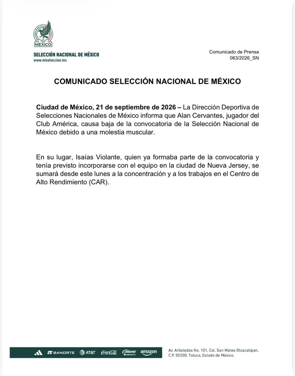 miseleccionmx's tweet photo. La Selección Nacional de México informa: https://t.co/5vJNM9xY1k