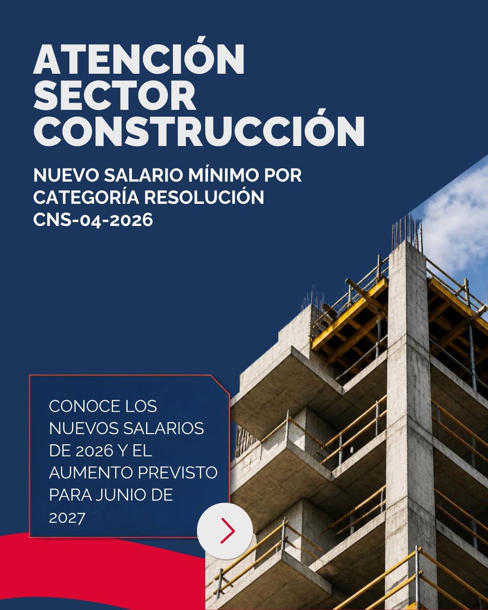 AlburquerqueRD's tweet photo. Aumento salarial en el sector construcción: ¿Estás preparado para los nuevos ajustes?

El Comité Nacional de Salarios, mediante la Resolución CNS-04-2026, estableció nuevos salarios mínimos para los trabajadores del sector construcción. https://t.co/qZlz0eqIJx