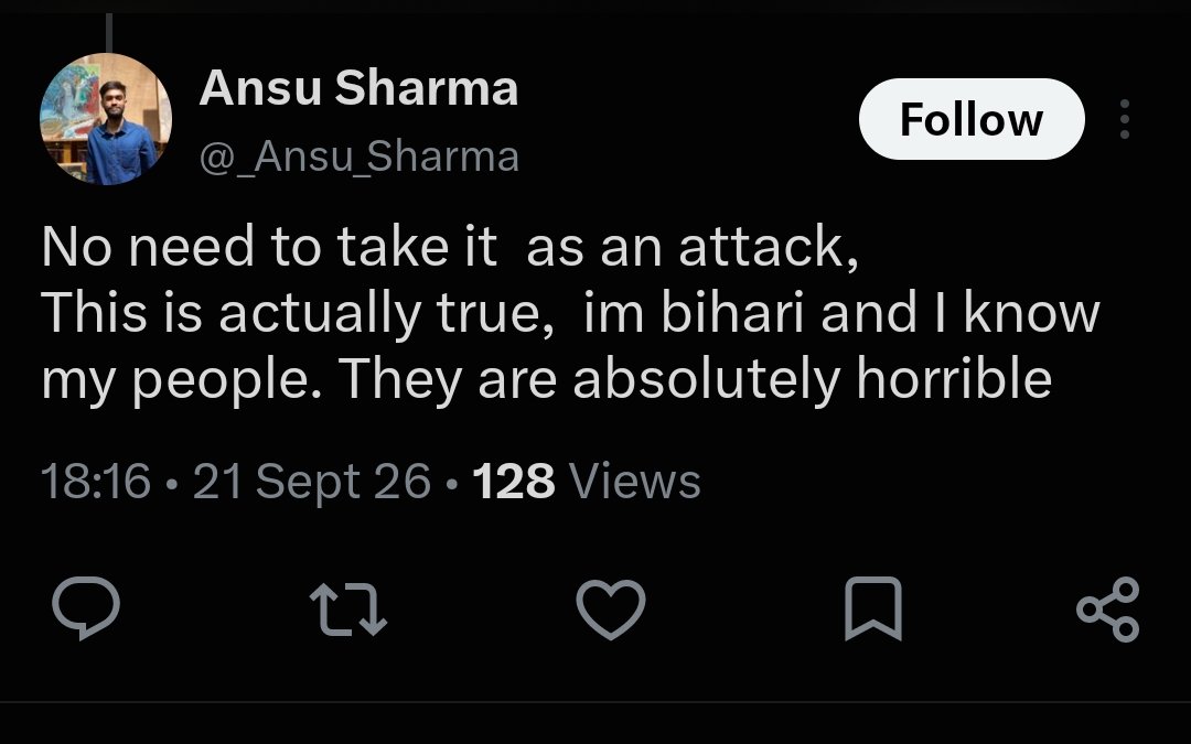 om__sayss's tweet photo. Logging off, but please have self-respect. No Bihari defended that incident But being ashamed of your motherland because of one incident makes no sense.

Such incident happen across states yet noone hates the entire state.

Our inferiority complex is exactly why people target us. https://t.co/Z8xjDRSlKj