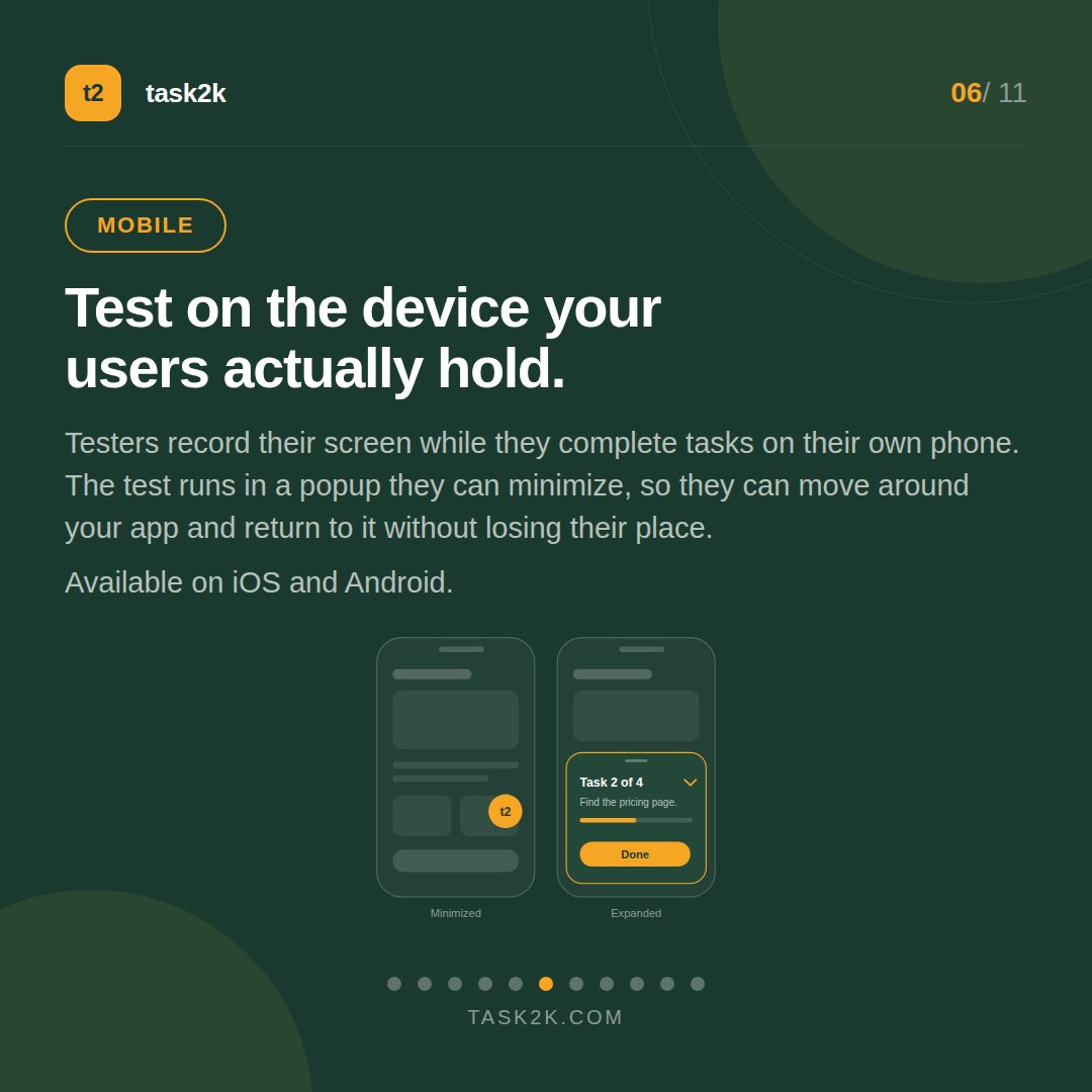 official_task2k's tweet photo. ✅ Build tests with tasks, questions, card sorts and Likert scale questions
✅ Watch real people attempt real tasks, recorded on their own screen
✅ Test on iOS, Android, web and Chrome
✅ Bring your own users, or recruit from our panel by demographics https://t.co/6dXtcALy66