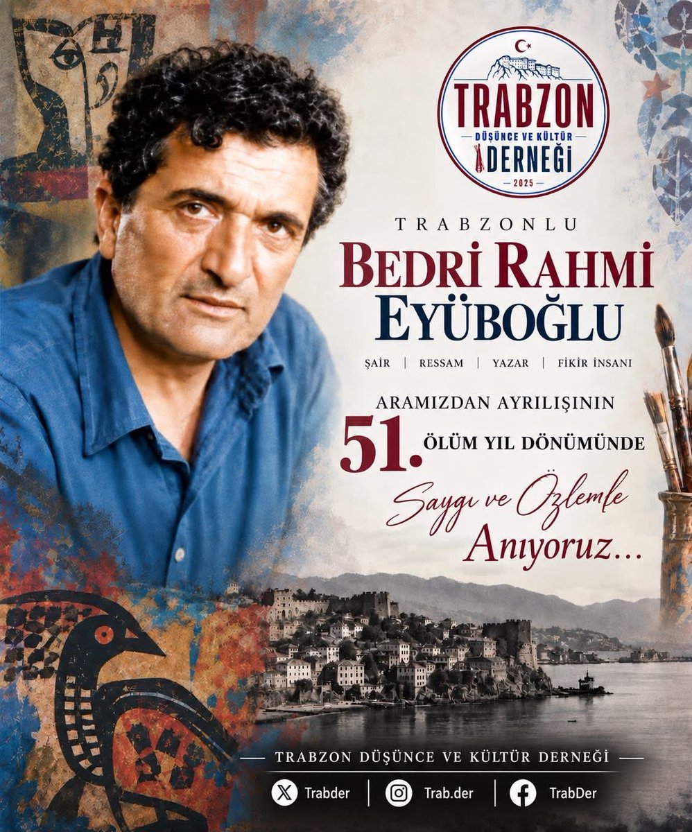 trabder61's tweet photo. Trabzon’un yetiştirdiği, sanata hayatını adamış usta isim Bedri Rahmi Eyüboğlu’nu, aramızdan ayrılışının 51. yıl dönümünde rahmetle ve derin bir özlemle anıyoruz. https://t.co/iicmWPfWAy