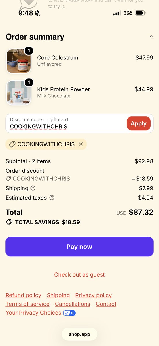 MindMuscleFuel's tweet photo. @coookwithchris @EquipFoods How do you get 40% off. When I go to checkout  it only has your discount https://t.co/D3EB43khJZ