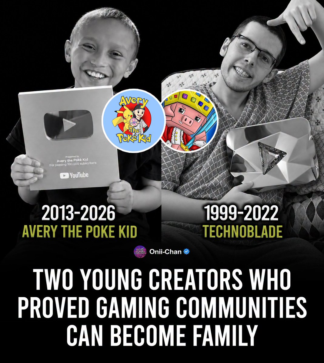 oniichanph's tweet photo. Gone far too soon, remembered by millions 💕

Avery the Poke Kid was only 12, but his love for Pokémon brought together more than 600,000 followers. One of his biggest dreams was reaching 100,000 YouTube subscribers and earning a Silver Play Button. His community rallied around him, and he got to see that dream come true shortly before his passing after nearly eight years of living with cancer.

Technoblade became one of Minecraft’s most beloved creators through his skill, dry humor and unforgettable personality. He reached 10 million subscribers before his passing from cancer at just 23, and years later, fans are still carrying his jokes, charity work and famous spirit forward. His official channel has since passed 20 million subscribers.

Avery finally held the award he dreamed about. Technoblade built something that kept growing even after he was gone. Different games, same proof that a creator can become part of people’s lives far beyond the screen.

Two young creators who proved gaming communities can become family.

Forever remembered 🎮