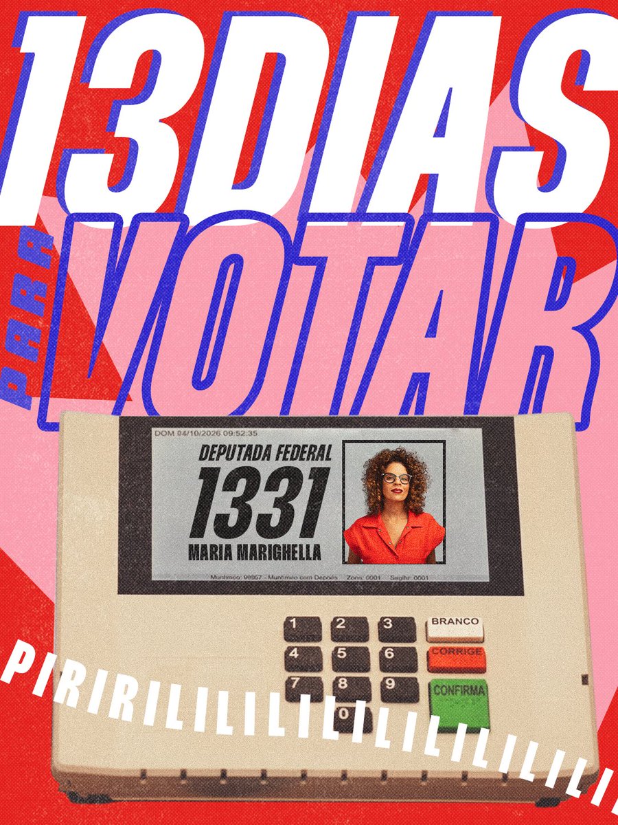 mariamarighella's tweet photo. Eu já escuto os teus sinais de PIRILILILI

No dia 4 de outubro, são quatro números para levar a cultura ao Congresso:
 1️⃣3️⃣3️⃣1️⃣
Depois, confirma! ✅

Maria Marighella, deputada federal. https://t.co/DD0eAPBb0m