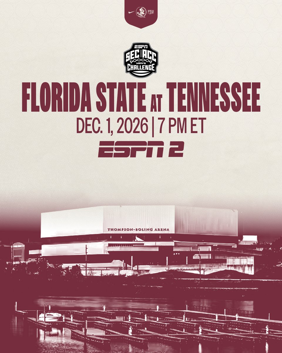 FSUHoops's tweet photo. Set for primetime in Knoxville 🏀

Dec. 1 | 7 PM ET | ESPN2

#GoNoles 🍢 https://t.co/5mjP674C8F