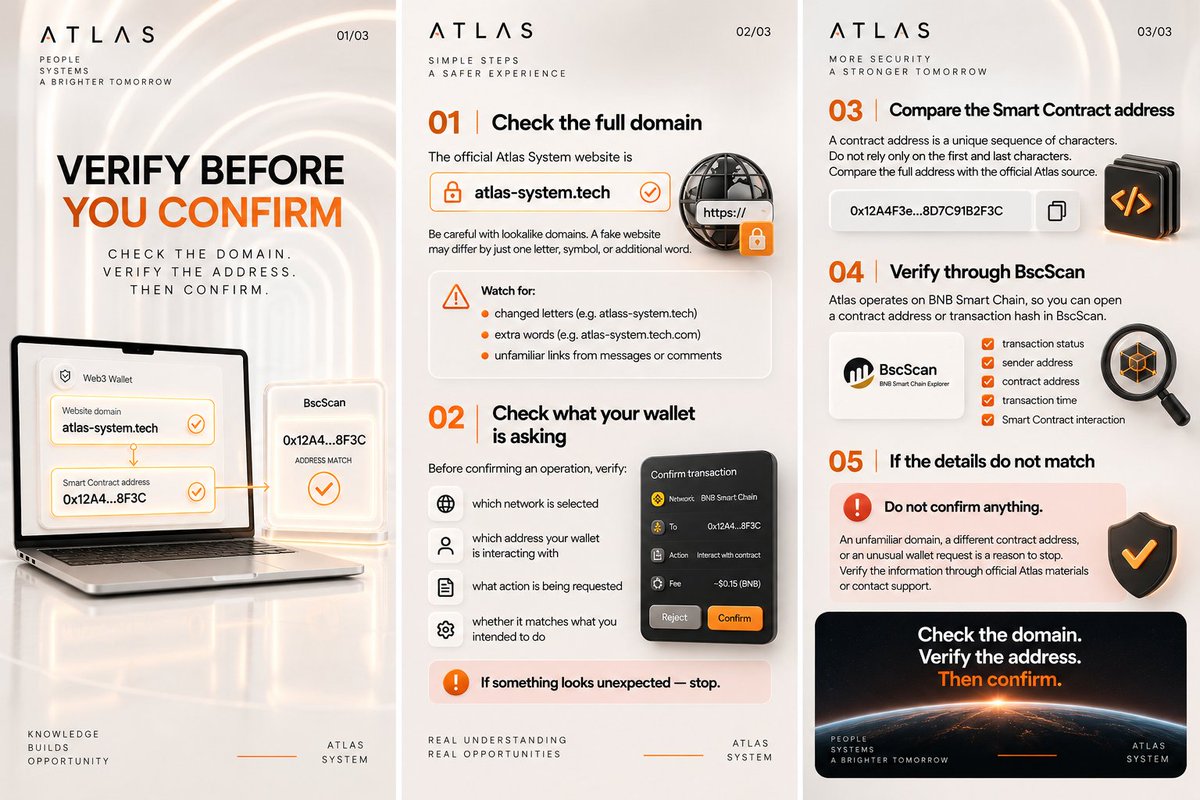 AtlasSystemWeb3's tweet photo. Before you connect or confirm, verify what you’re interacting with. 🔒
Check the domain, contract address and transaction details - then confirm. https://t.co/ezySH42yQv