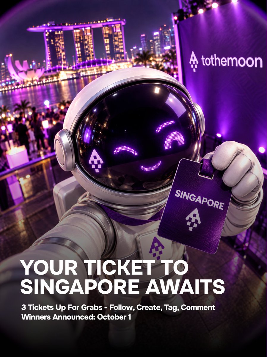 2themoon_global's tweet photo. 🚀 3 tickets to TOKEN2049 Singapore are up for grabs

Here's the move:

1️⃣ Follow us everywhere - Telegram, Instagram, and X (links in bio)
2️⃣ Generate your own Singapore look using our prompt - logo's on the last slide. Head to ChatGPT, drop in your selfie + our logo, paste the prompt, watch the magic happen :sparkles:
3️⃣ Post your creation, tag @2themoon_global, and drop #ToTheMoonSG2049 in the caption
4️⃣ Comment below and let us know you're in

That's it. 3 lucky winners walk away with a ticket to TOKEN2049 Singapore 🎟️

Winners drop on October 2 - stay tuned.
May the odds (and the algorithm) be in your favor 🌕💜

#Tothemoon #TOKEN2049 #TOKEN2049Singapore #CryptoGiveaway #CryptoCommunity