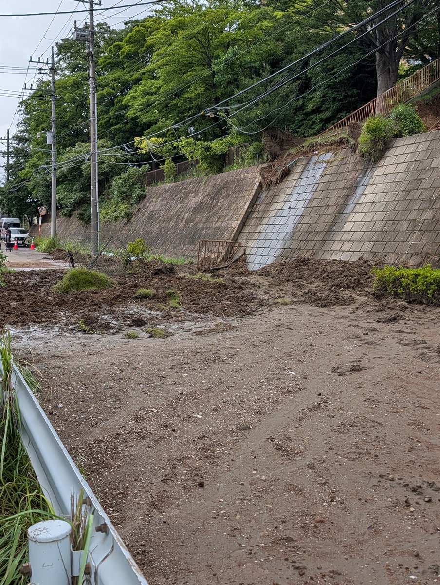 ebimank's tweet photo. ちなみにこれは8月の豪雨時に千葉市内で土砂が崩れた箇所。ちょうど調査で回っていた際に発見したけどここJFEスチールの寮なんですよね。分譲マンションの擁壁ですら崩落するし、スーパー大手所有物件ですら土砂崩れが起きるんだから自分より背の高い何か、の横はあんまり通りたくないわよね。 https://t.co/BMS7BhxeYF