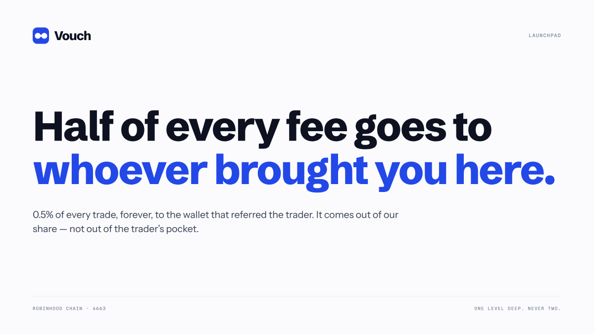VouchSend's tweet photo. A launchpad doesn't die of a bad contract. It dies of nobody knowing it's there.

So half the fee goes to whoever fixes that.

https://t.co/iqLwEK42UO https://t.co/mPhdealvQW