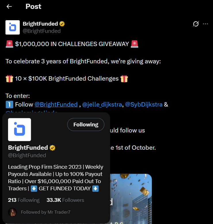 memekusdt's tweet photo. @BrightFunded @jelle_dijkstra @SybDijkstra @benjamingalindo What a massive giveaway! Congratulations on 3 years of BrightFunded! 🔥 I'm ready for the $100K challenge. @HBAR_allin @ASMuhammad23  you both need to check this out and follow them! https://t.co/oqCc2aCs6t