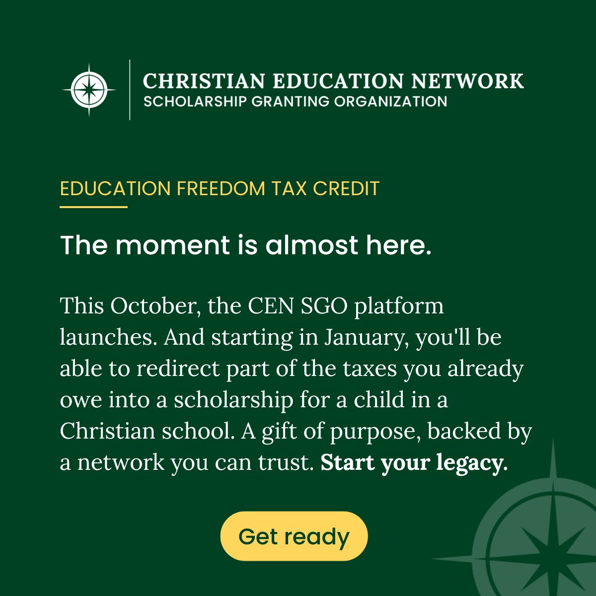 CENSGO's tweet photo. The moment is almost here. This October the CEN SGO platform launches, and in January you can redirect part of the taxes you already owe into a scholarship for a child in a Christian school. Not tax advice, consult your advisor. https://t.co/rVlBrEmnH3 #CENSGO https://t.co/yqUpEbhbjY