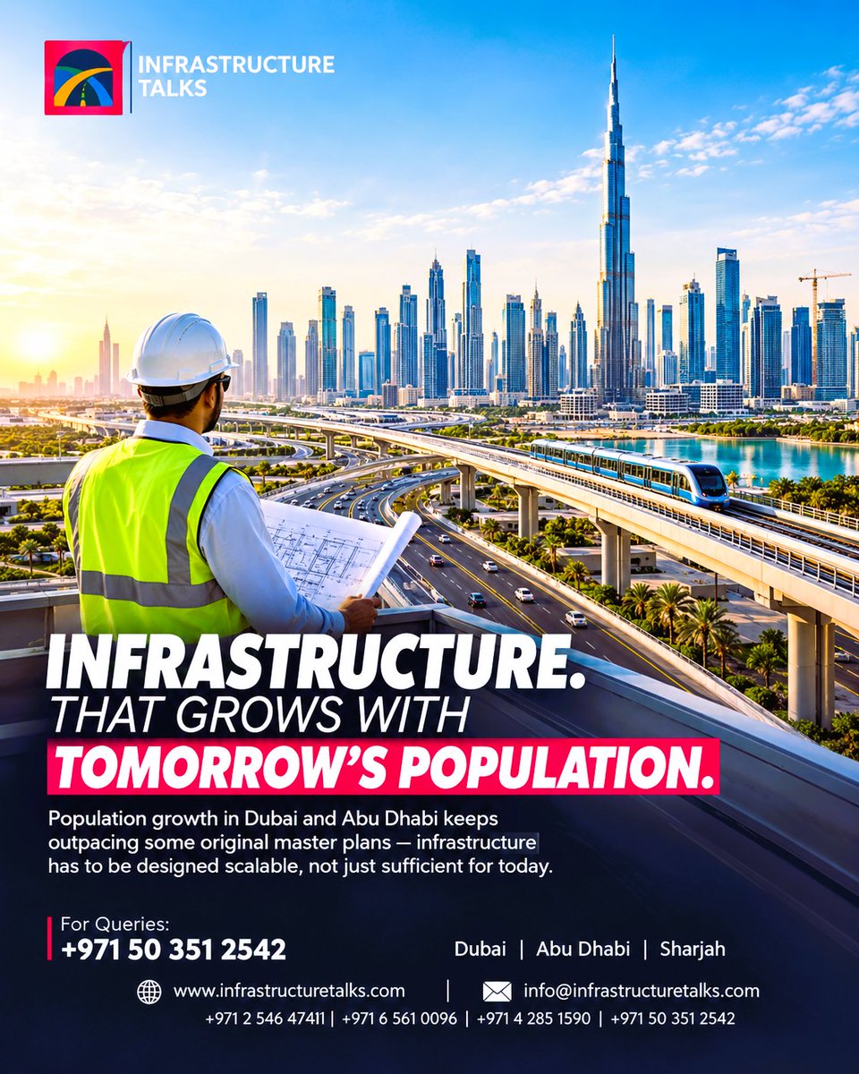 InfrastrucTalks's tweet photo. Infrastructure That Grows With Tomorrow's Population
#TrafficManagement #SmartTraffic #InfrastructureTalks #Infrastructure #UrbanPlanning #Dubai #AbuDhabi #Sharjah #UAE #SmartCities #SustainableInfrastructure #PopulationGrowth #UrbanDevelopment https://t.co/2aZWxilVNY