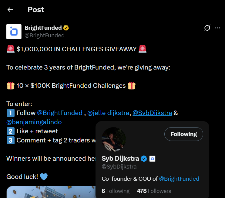 memekusdt's tweet photo. @BrightFunded @jelle_dijkstra @SybDijkstra @benjamingalindo What a massive giveaway! Congratulations on 3 years of BrightFunded! 🔥 I'm ready for the $100K challenge. @HBAR_allin @ASMuhammad23  you both need to check this out and follow them! https://t.co/oqCc2aCs6t
