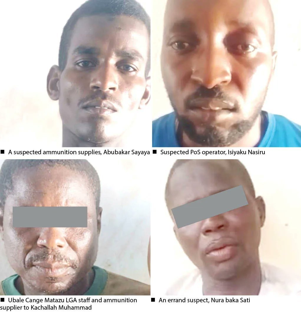 godswill_umo's tweet photo. A PoS operator and motorcycle spare parts dealer in Matazu Local Government Area of Katsina State, Isiyaku Nasiru, has been taken into custody for allegedly assisting a bandit kingpin, Kachalla Muhammadu, in processing cash transactions running into millions of naira.

Nasiru was arrested by the Katsina State Security Watch Corps alongside three others: Abubakar Sayaya, Nura Baka Sati and Ubale Mai Cange.