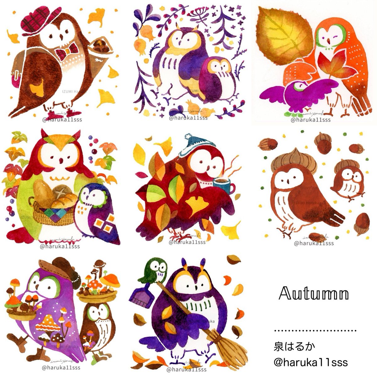 haruka11sss's tweet photo. #カラフルフクロウ　#透明水彩

秋🍂🥯🌰🍄‍🟫🍁 https://t.co/NHhFnZM319