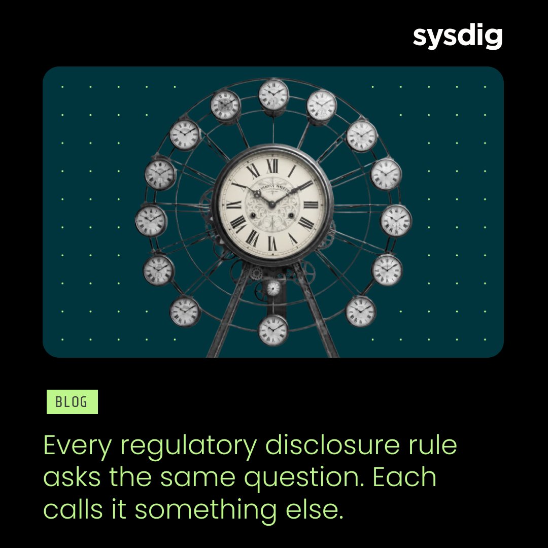 sysdig's tweet photo. Six regulatory regimes. Four different words for the same judgment.
Material. Major. Significant. Severe.

Every one is asking the same question. Most organizations fail at the judgment, not the deadline.

https://t.co/zxYyhmccin

#CloudSecurity #Compliance #DORA #NIS2 #GDPR https://t.co/Ux6wUe1CCw