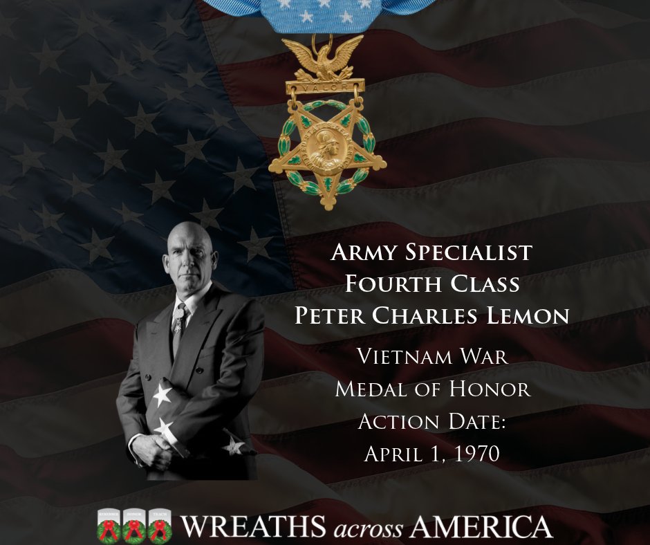 WreathsAcross's tweet photo. It's #MedalofHonorMonday!

Army Sergeant Peter Charles Lemon carried a more seriously wounded comrade to an aid station, and, as he returned, was wounded a second time by enemy fire. 

https://t.co/D9pqUuaU3P https://t.co/aIm3ftbYz3