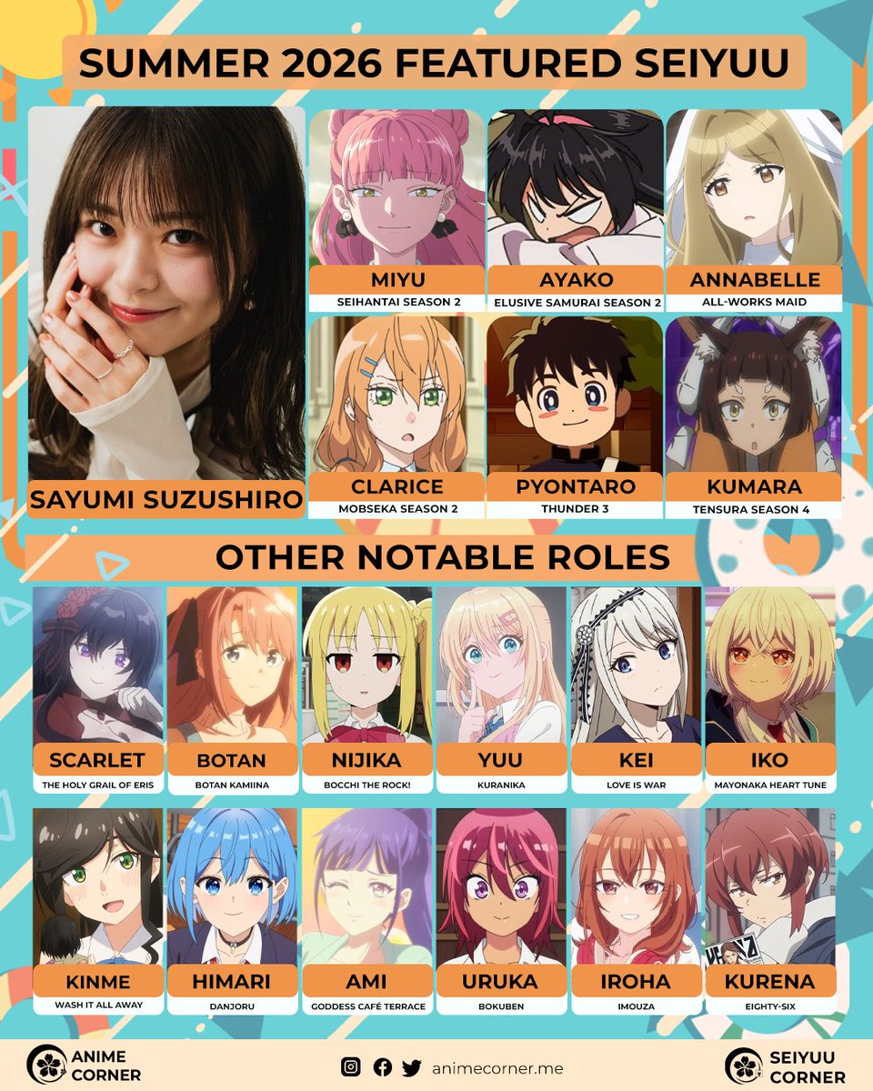 seiyuucorner's tweet photo. ☀️ Summer 2026 Featured Seiyuu: Sayumi Suzushiro https://t.co/JQi0s6mPjB