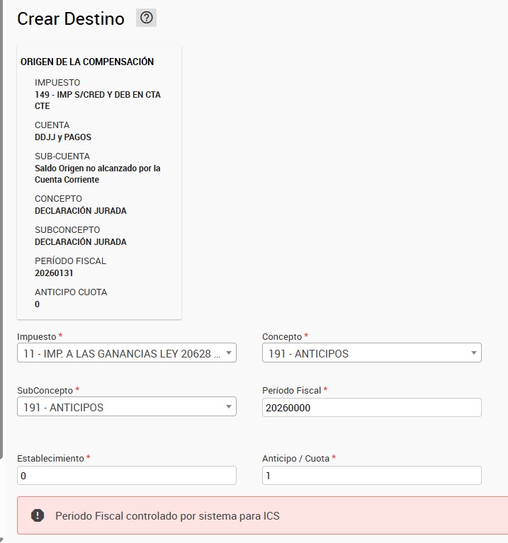 pablito0507's tweet photo. Algun colega que me ayude?, quiero crear destino de anticipo de gcias 1, para compensar con impuesto a los debitos y creditos, y no hay forma, me da este error, ya probe con todas las convinaciones posibles... @Contadoresenred @BlogDelContador https://t.co/uEVev0cUUD