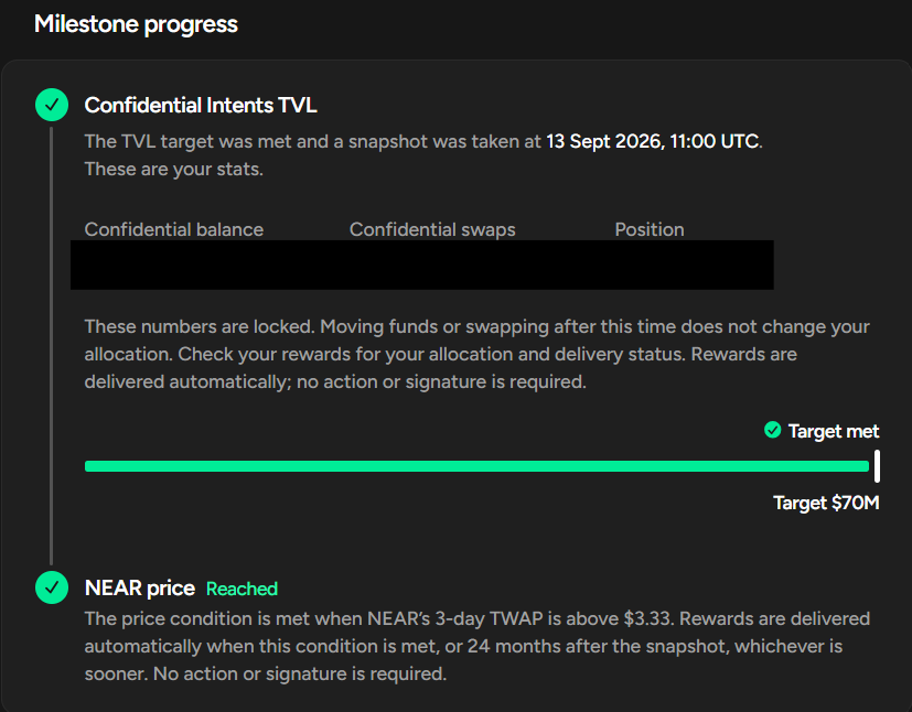 near_intents's tweet photo. NEAR@3.33 is complete. 🟢

333,333 $NEAR has been distributed to everyone who qualified.

Check your https://t.co/Em0WfZ2fqG account. 👀

That was phase one. The next phase of NEAR@X is coming. https://t.co/39bIhQsUtK