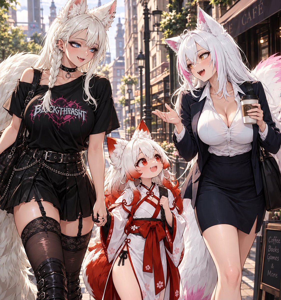 NylaKatsuki's tweet photo. Hi everyone! 🦊🦊🦊
Did you know that Tsuki has two sisters? The little one is Miv (@blafba_art), and the beautiful executive is Kuzuha (@IsekaiKitsune). Did you know them? I love being the big sister and looking after them. They are the best.🤍 https://t.co/ar7MMI7Okr
