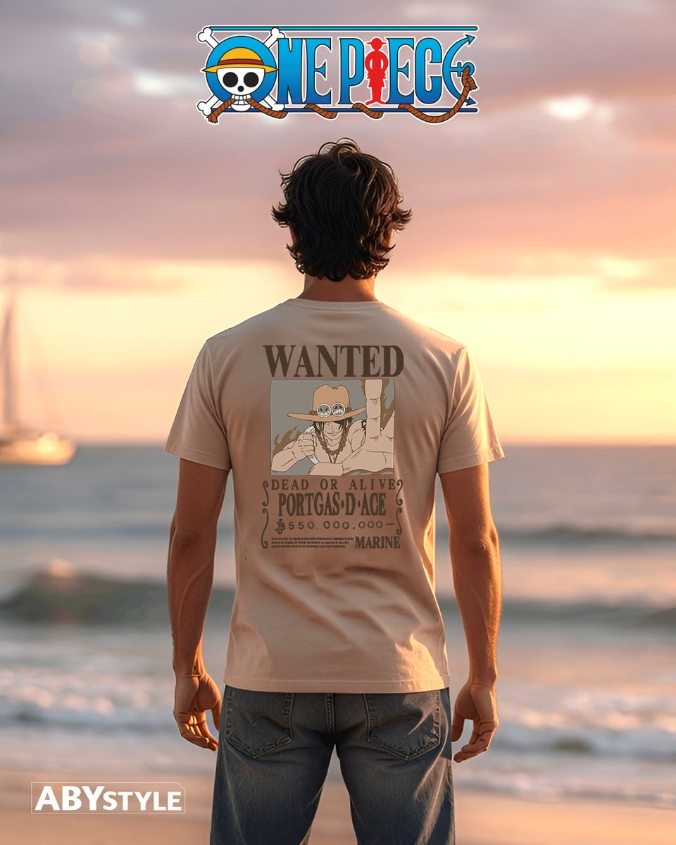 _ABYstyle's tweet photo. Fire Fist Ace, forever wanted. 🔥🏴‍☠️

Bring one of ONE PIECE’s most iconic pirates to your look with this sand-coloured unisex Wanted Ace T-shirt.

#ABYstyle #TheFanExperience #OnePiece #PortgasDAce

➡️ AVAILABLE IN OUR ABYSTYLE FULL STUFF SHOPS AND https://t.co/bBKDysnxFK https://t.co/rrDMPjzjWx